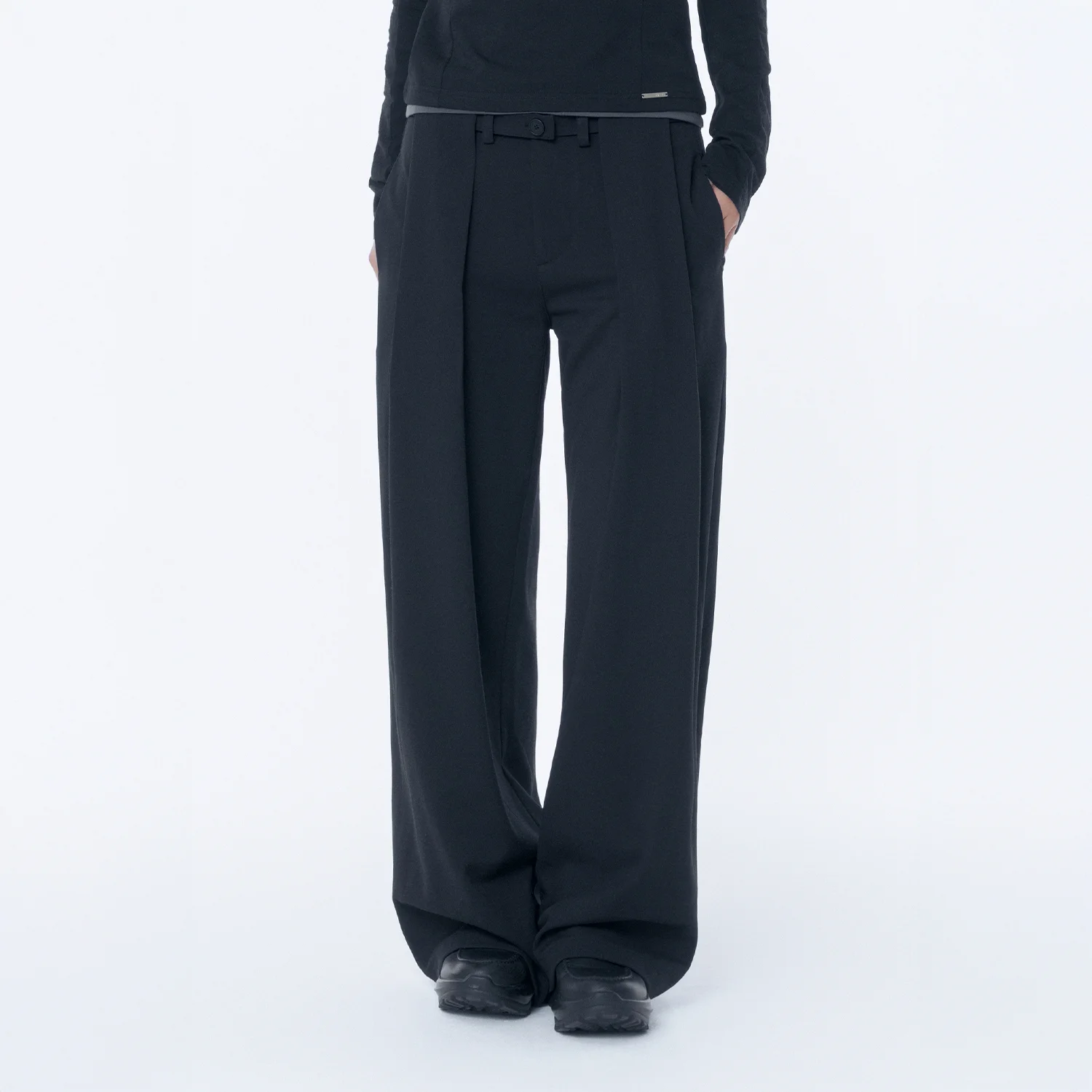 Big pleats belted pants BLACK