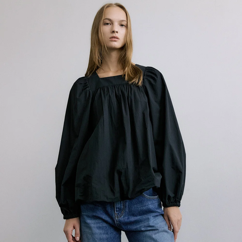 SQUARE NECK BALLOON BLOUSE / BLACK
