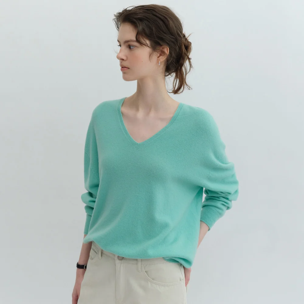 Lei Wool V-neck Knit (Aqua Mint)