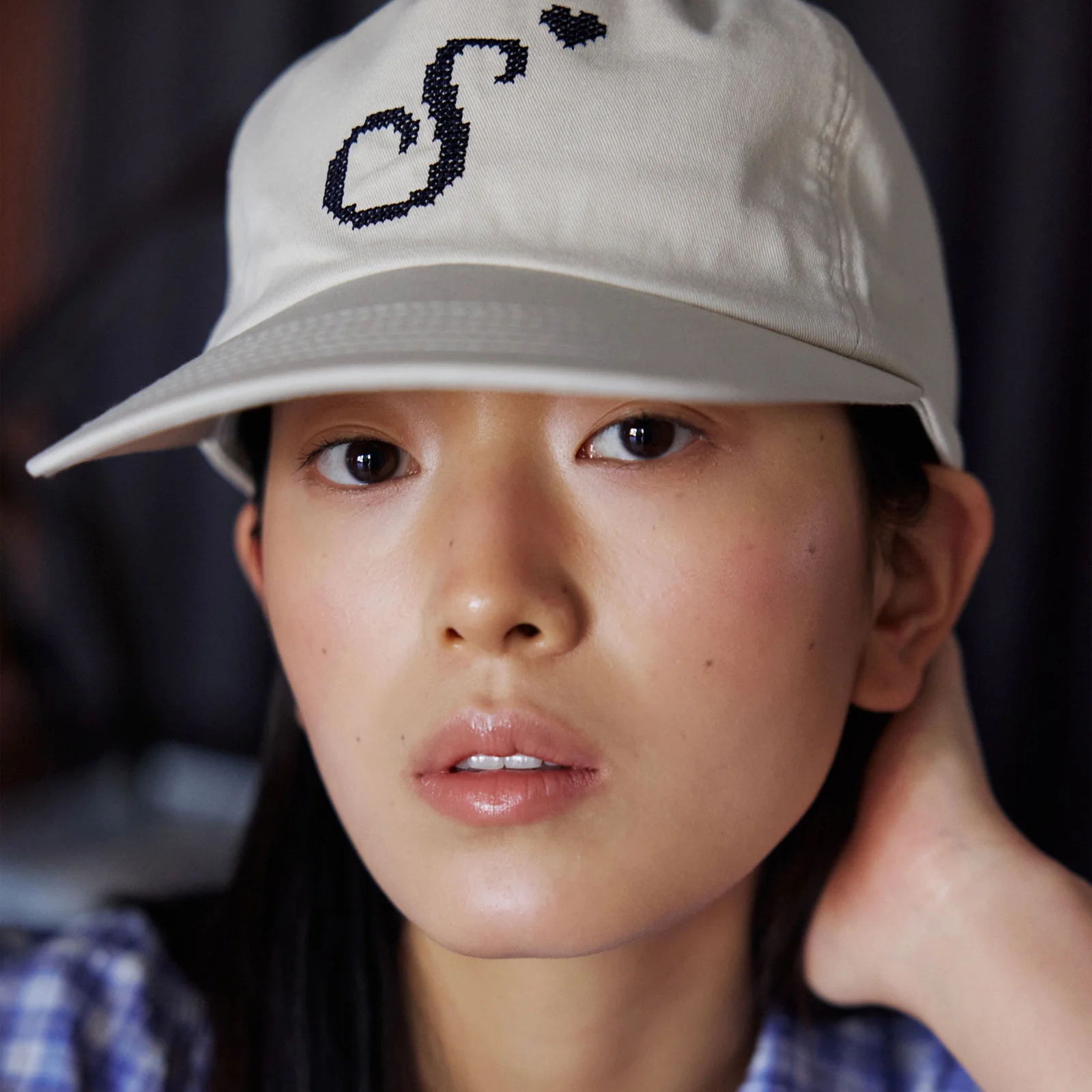 S Heart Cotton Cap-Beige