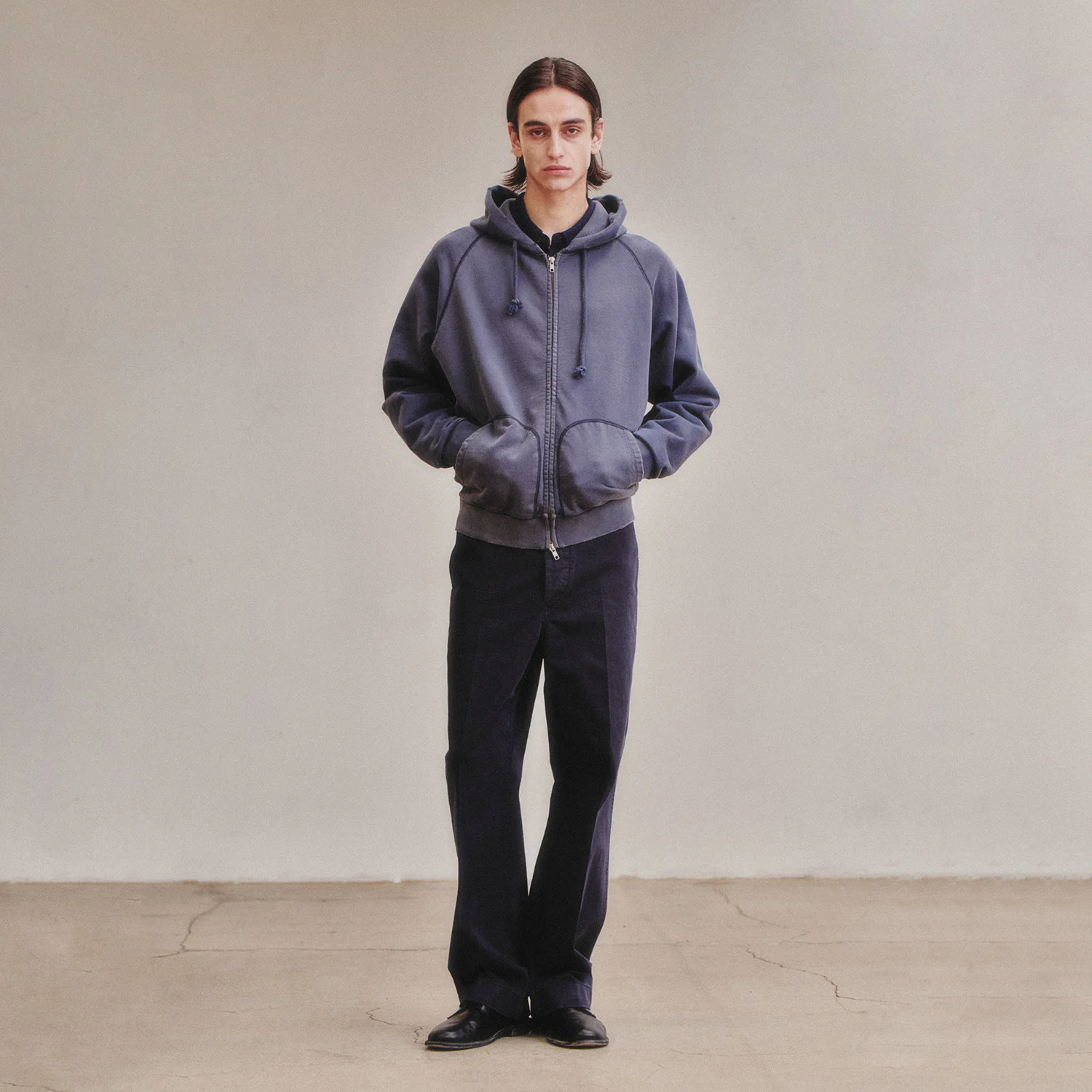 Garment Dyed Sweat Hooded Zip-Up_Navy