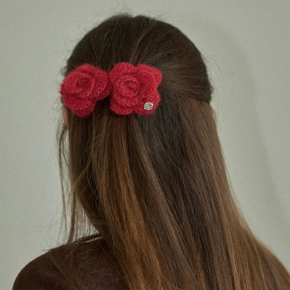 Camellia Handmade Crochet Mohair Knit Mini Hairpin _ 4Color