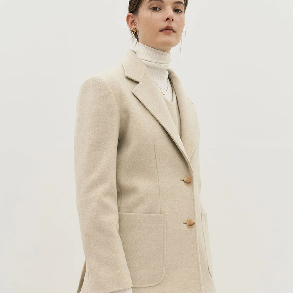 4W Premium Wool Two Button Jacket - Ivory