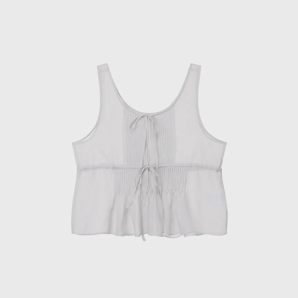 Silky frill vest (light gray / black)
