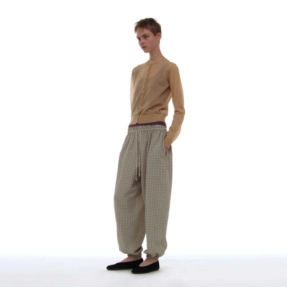 PWC CHECK DOUBLE WAIST HAREM PANTS_BEIGE