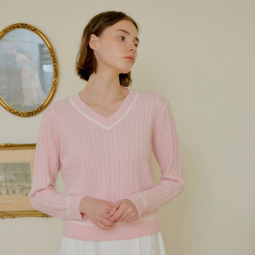 CABLE CASHMERE KNIT_PINK