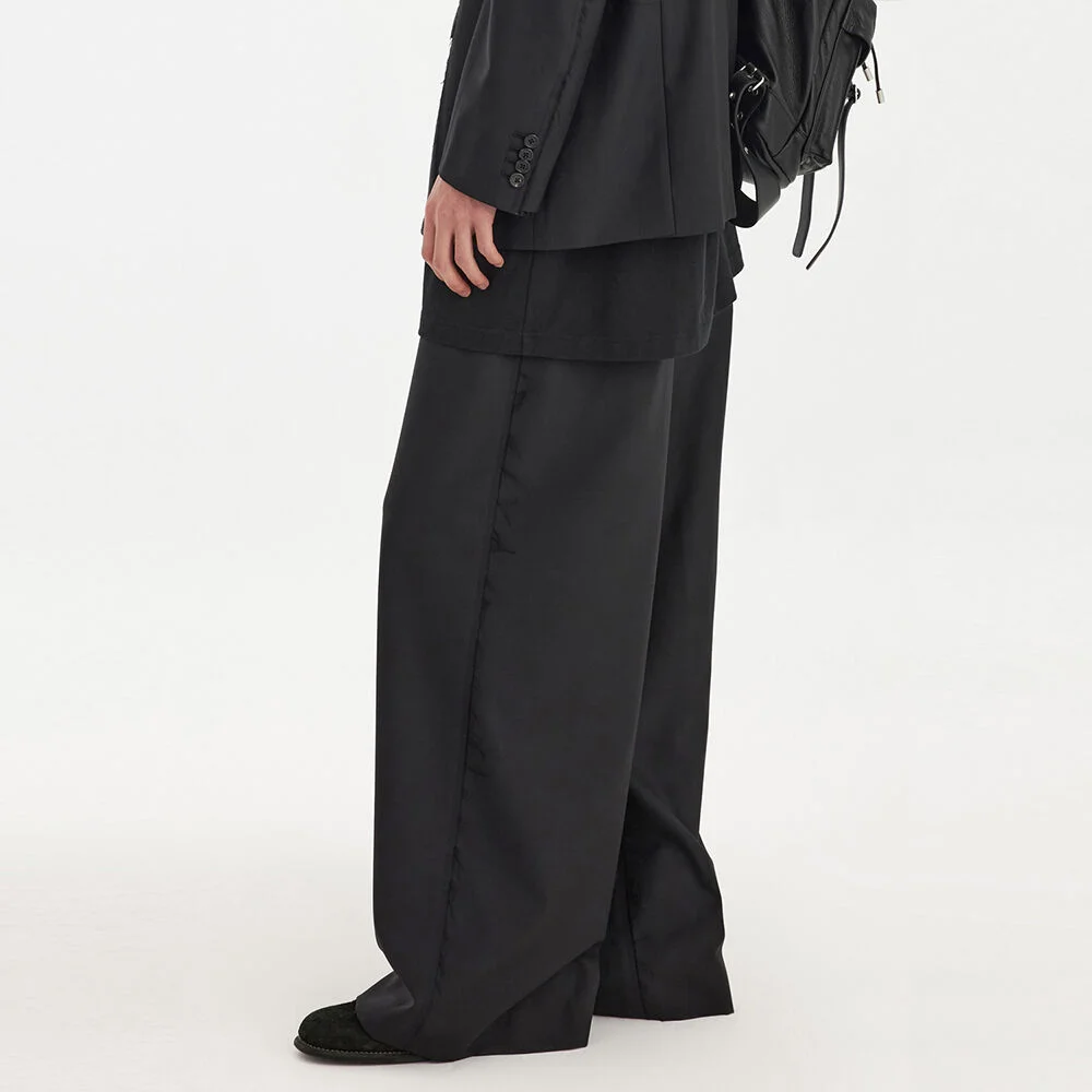 Triple Stitch Wide Trousers - Black