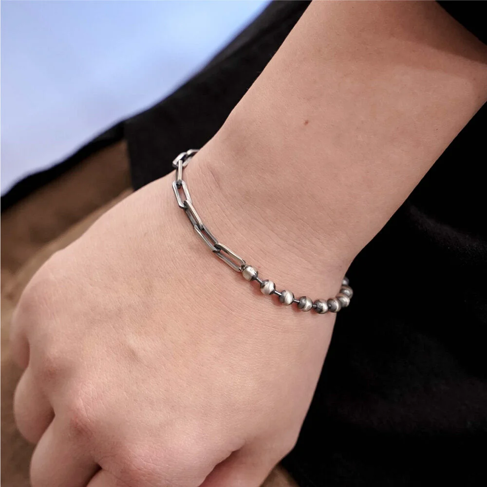 HR 234B_Half & Half Silver Chain Bracelet