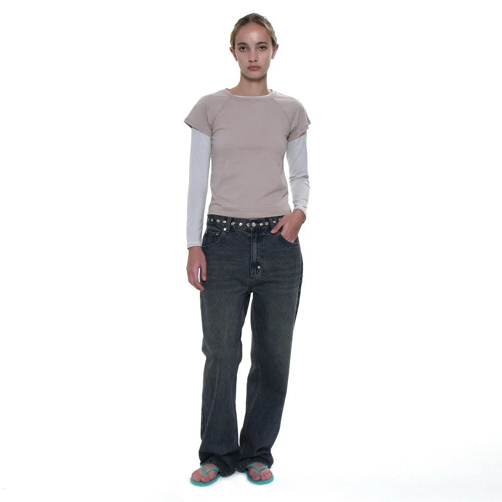 METAL POINTED WAIST JEANS_DARK SAND
