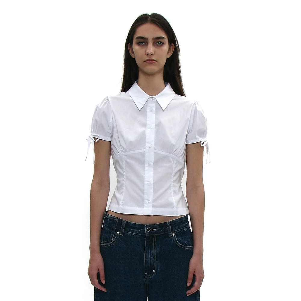 BOWTIE PUFF SLEEVE BLOUSE_WHITE