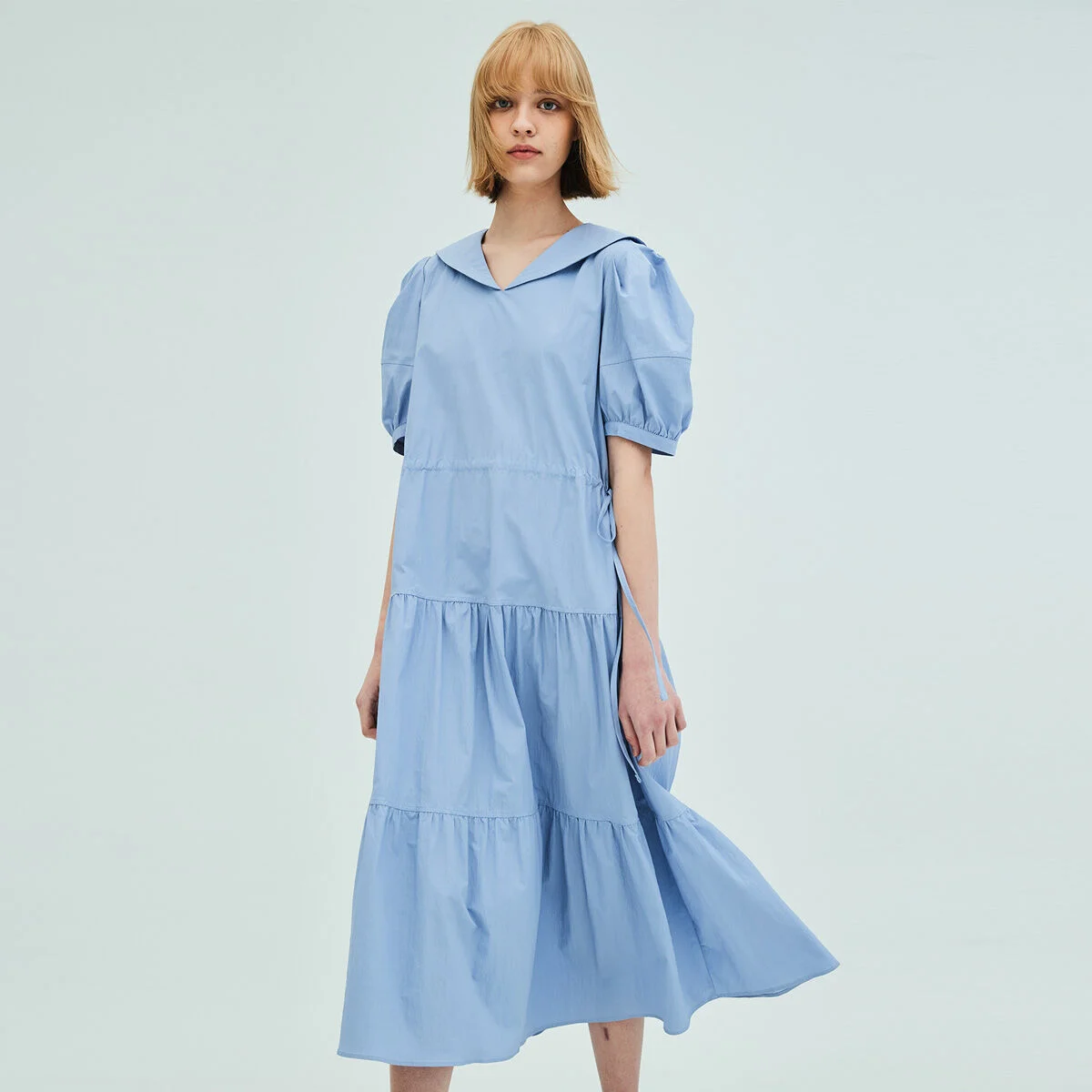 Sailor Collar Tiered Maxi Dress_Blue