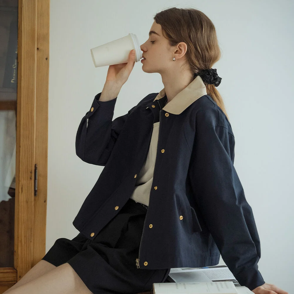 Danna coloring collar gold button jumper_Navy