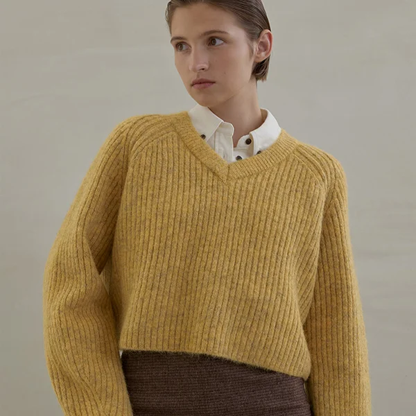 WOOL HAIRY ORNAMENT LOOSE FIT RIBBED KNITWEAR (T-6720)