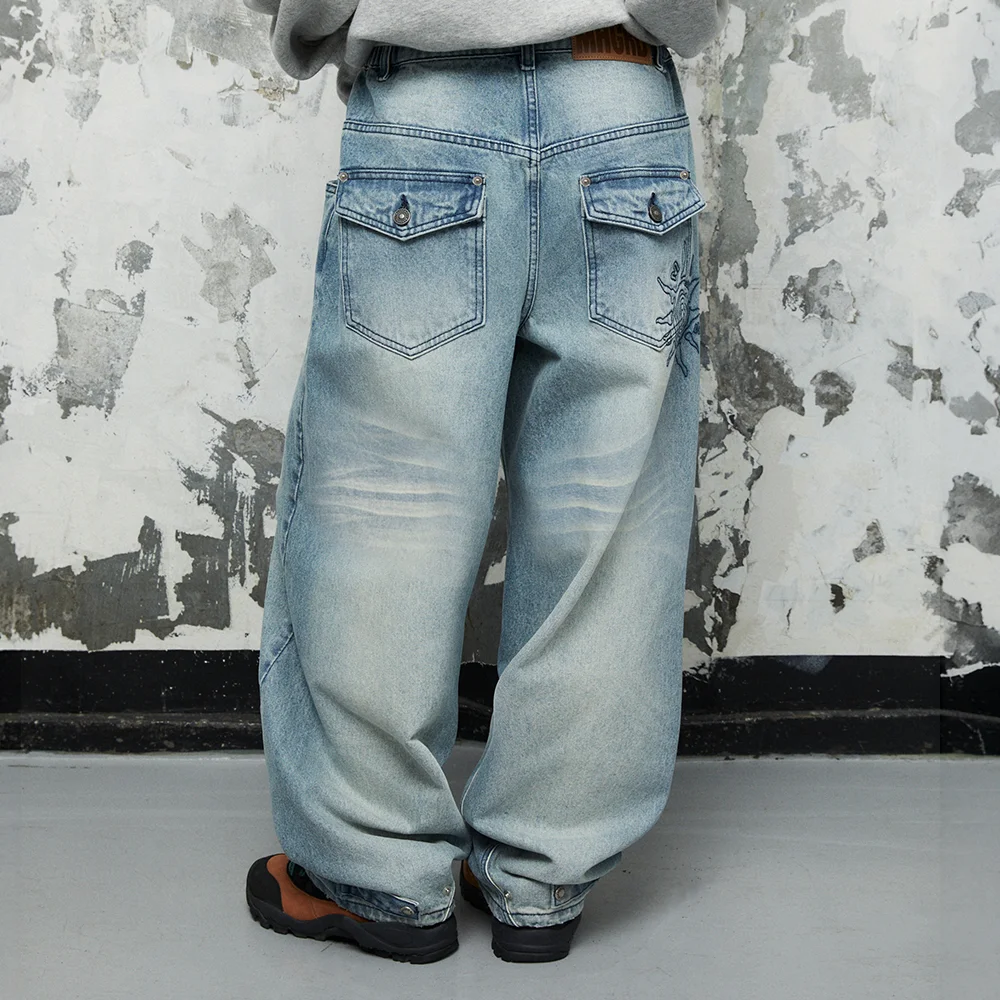 WASHED POCKET DENIM PANTS