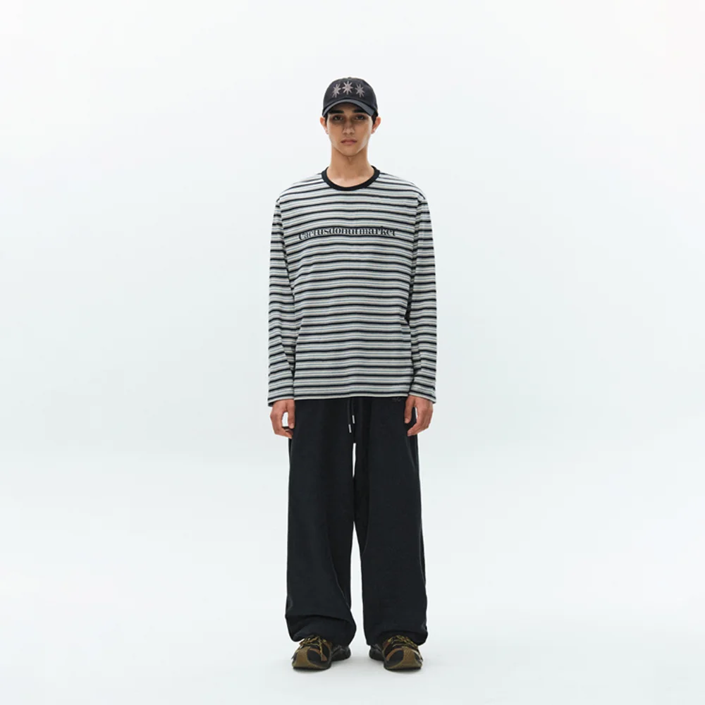 LOGO MULTI STRIPE LONG SLEEVE T-SHIRT - NAVY