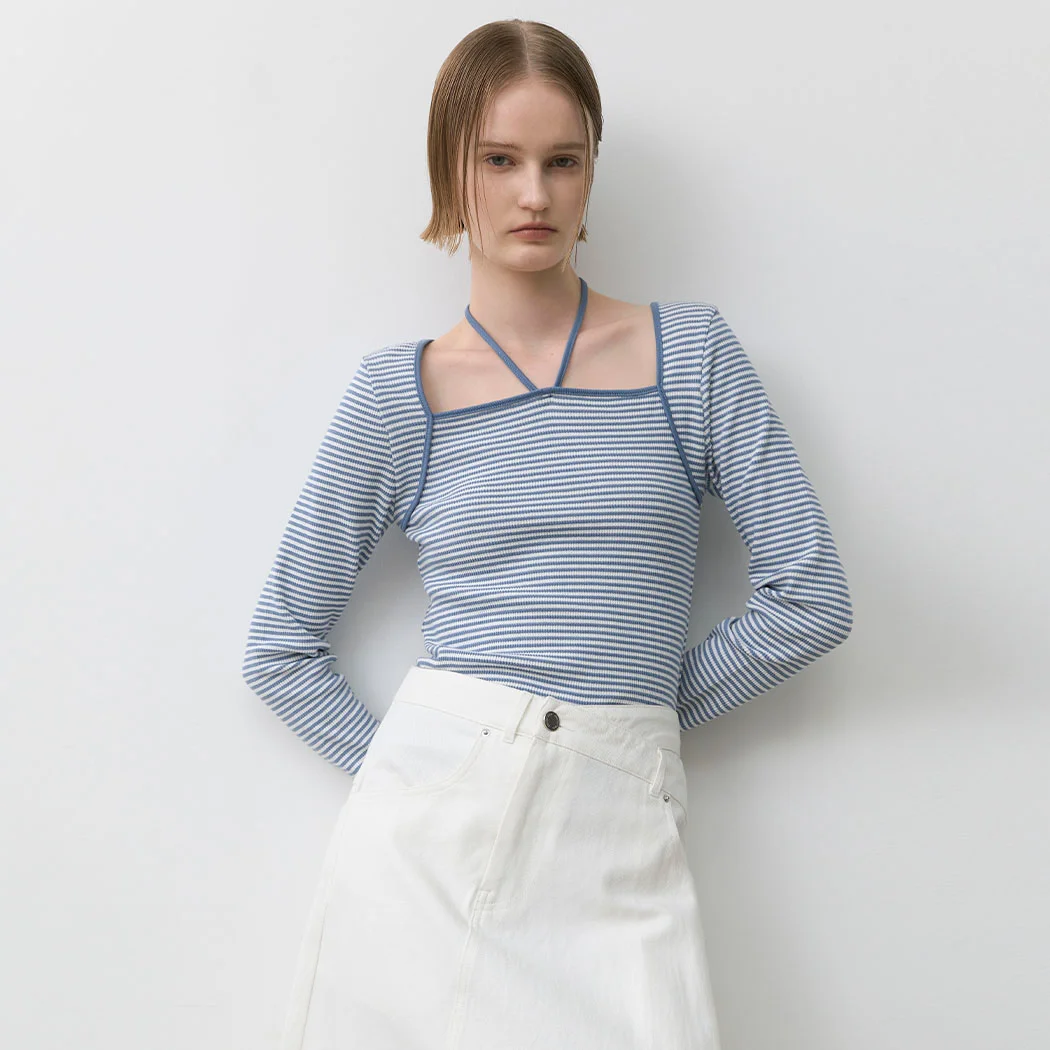 STRIPE HALTER SLIM TEE(T-6995)_2Colors