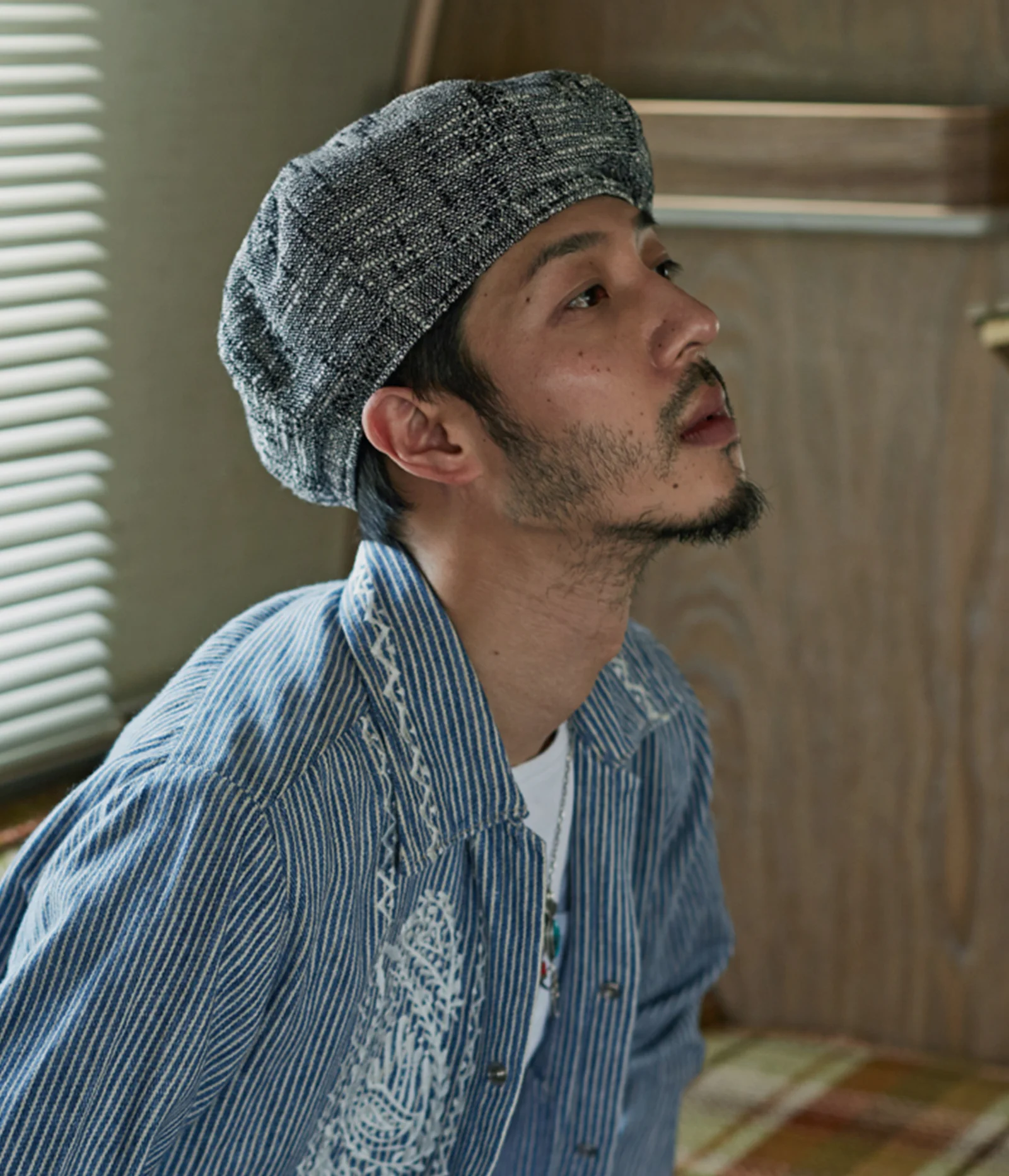 (Linen) octangle beret - WHITE BLACK