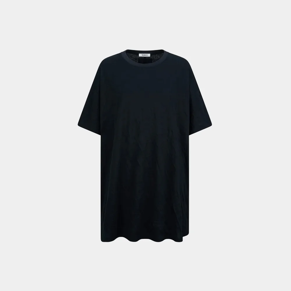 (W) CREASED COTTON T-SHIRT - BLACK