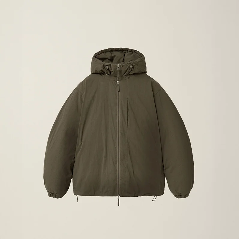 LAYERED HOODED ZIP PARKA BROWN