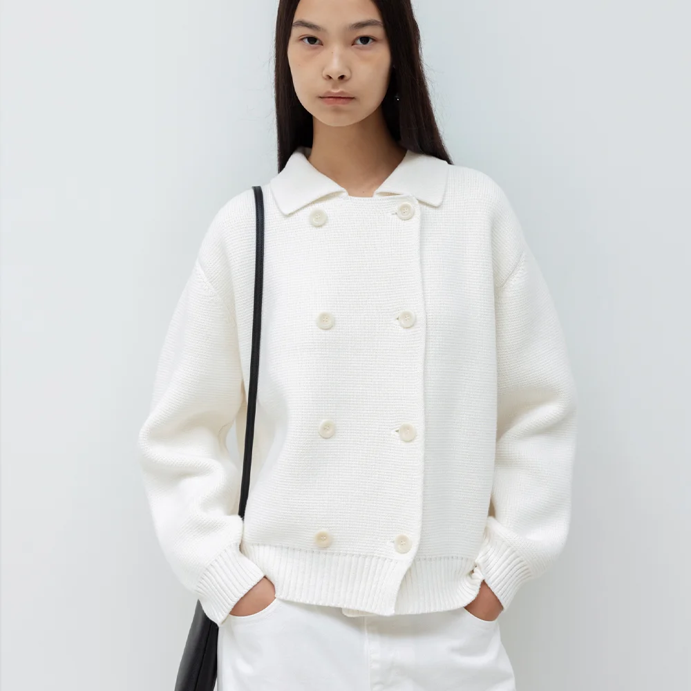 Cotton Double Breasted Knit (Ivory)