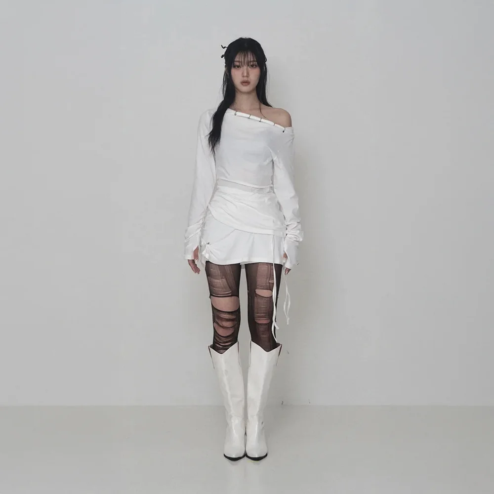 Piercing Drape Set-Up Skirt (white)