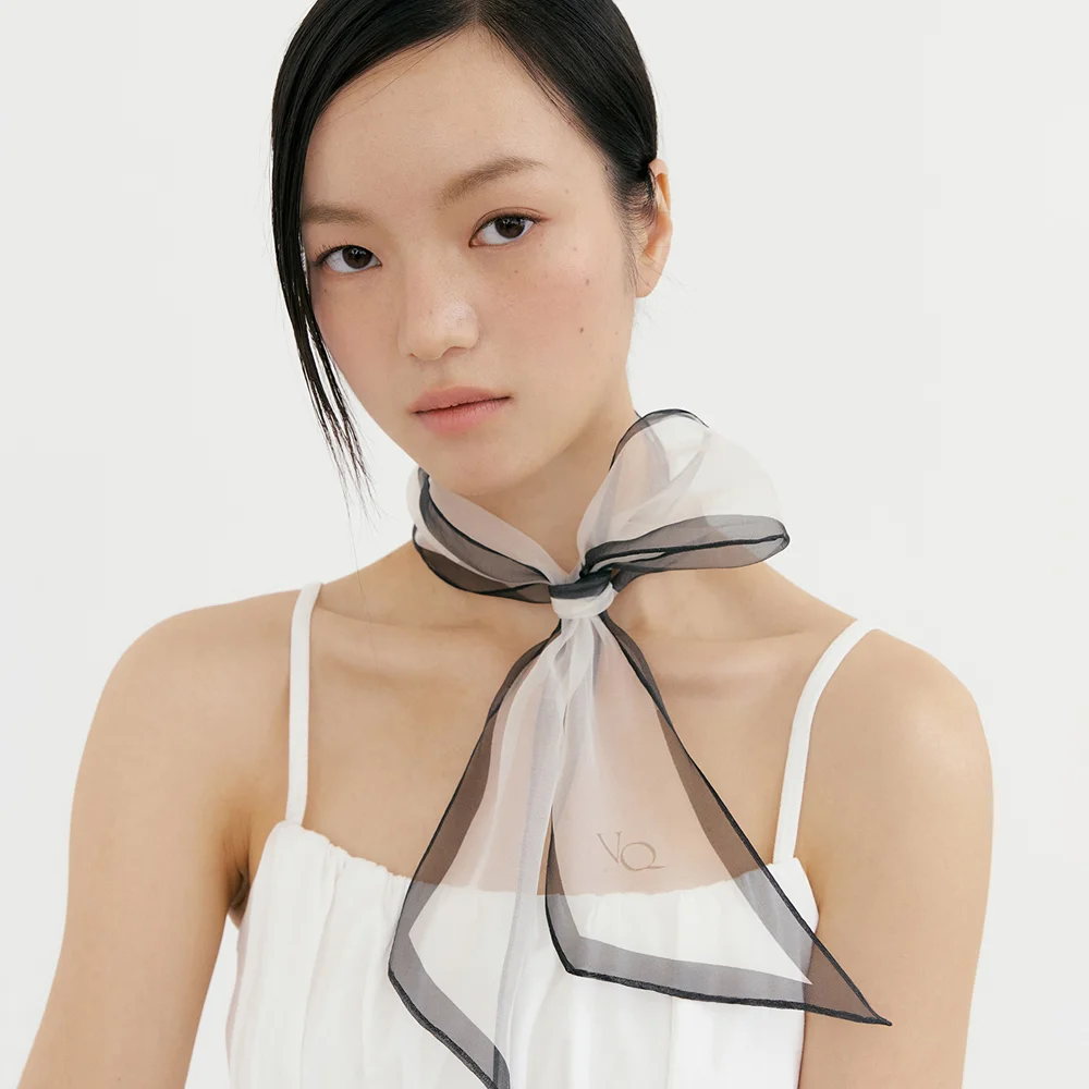 Silk Organza Aura Scarf - Ivory Black