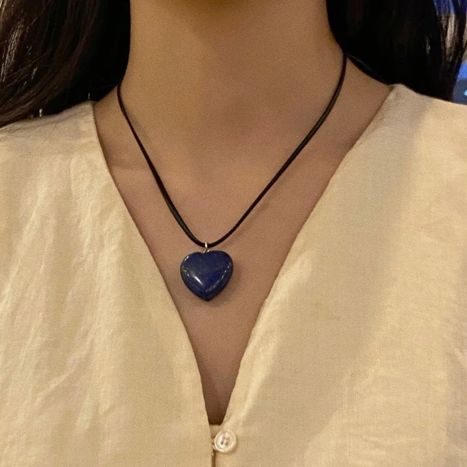 Lapis Heart Strap Necklace
