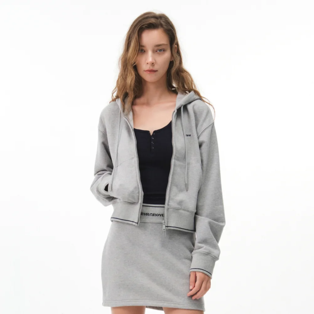 BETTE CROP HOOD ZIP-UP (MELANGE GRAY)