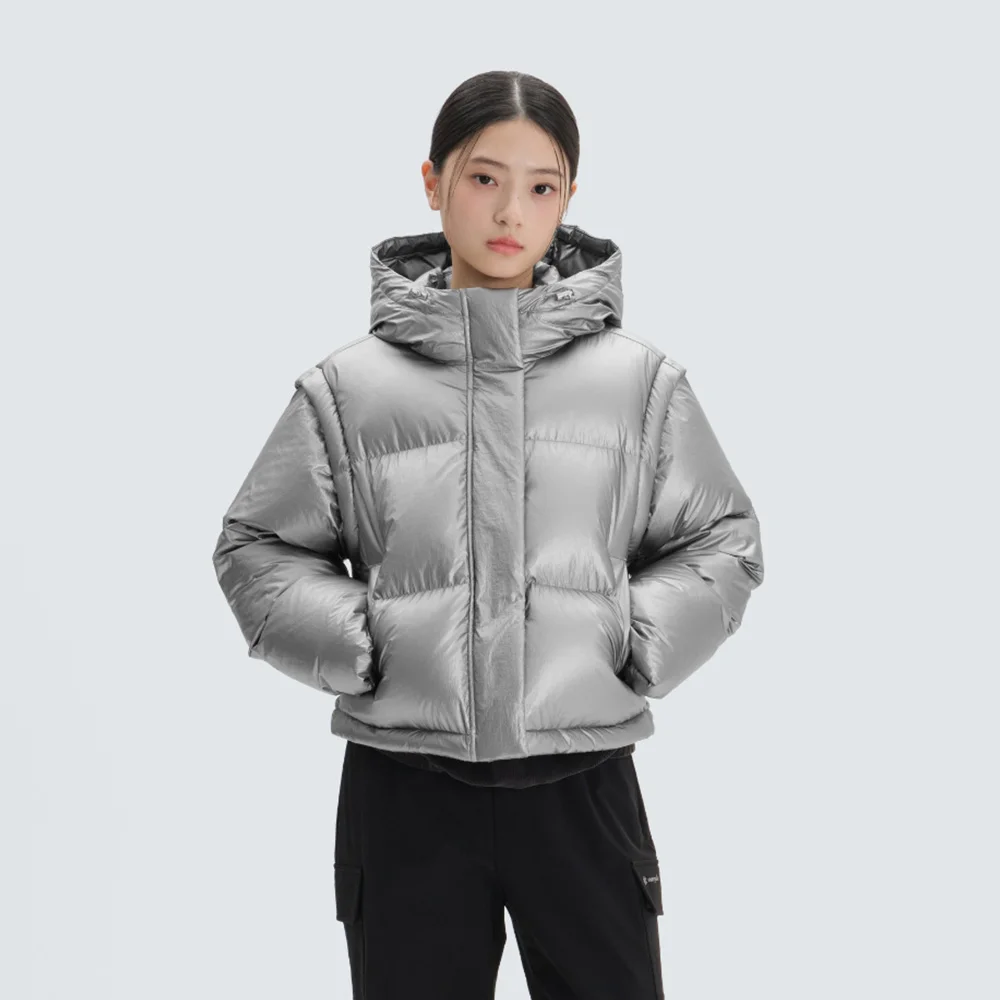 光澤 女裝 連帽衫 可拆卸 Puffer Down 外套 Silver (S24WWTDJ23)