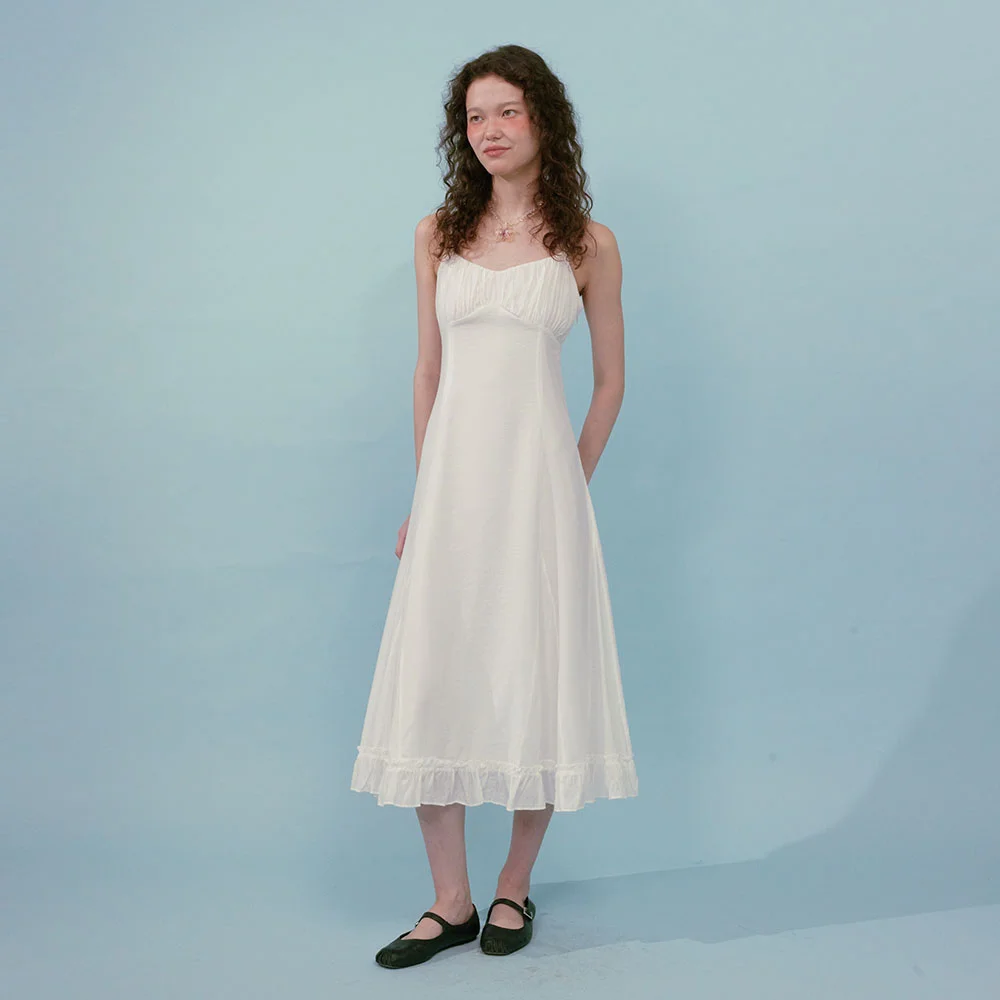 Lily Shirring Long Dress (White)