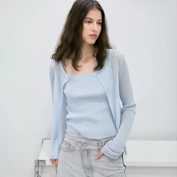 COOL TOUCH SLIM RIBBED TOP CARDIGAN SET (CD-2262)
