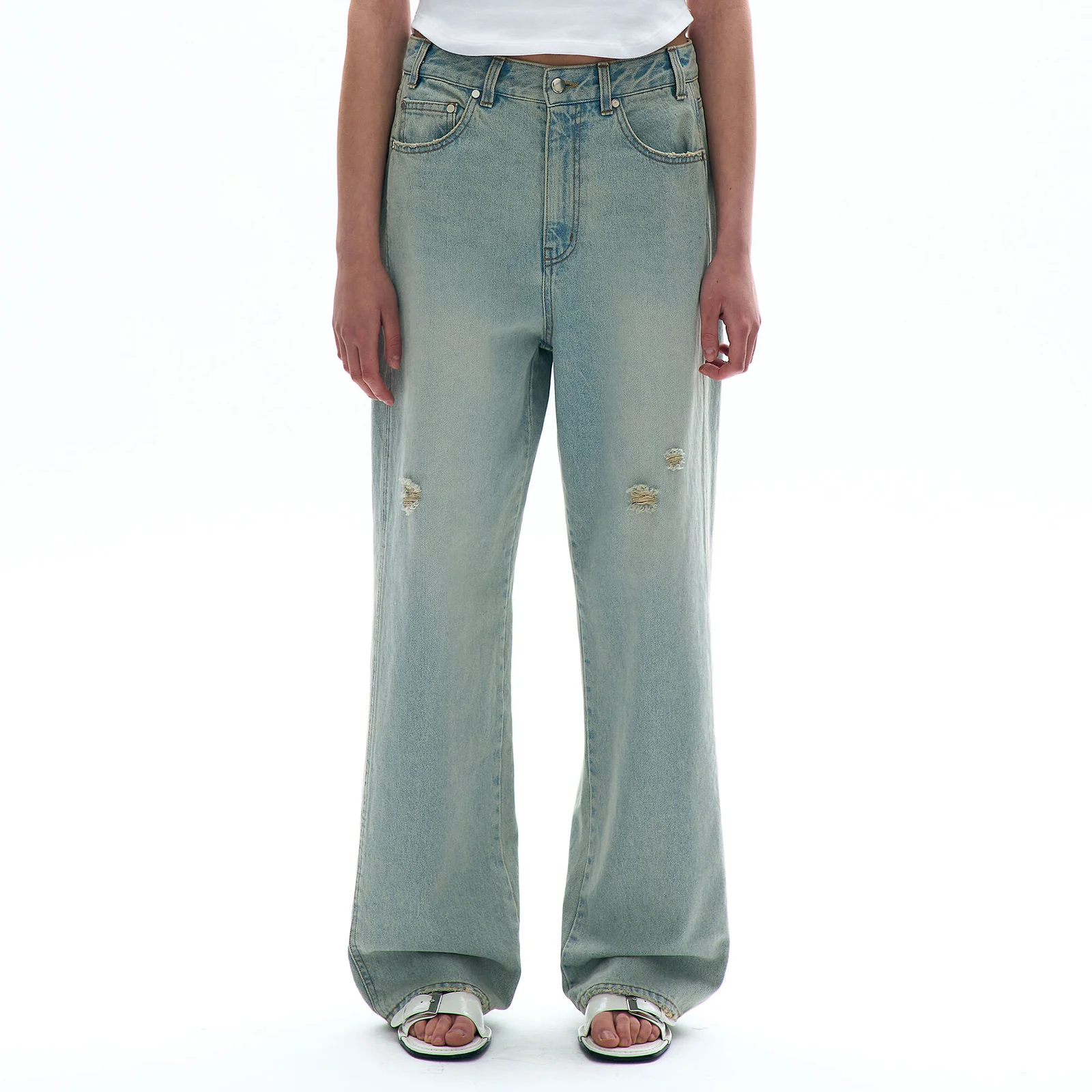 DISTRESSED LOWRISE JEANS_ICE BLUE