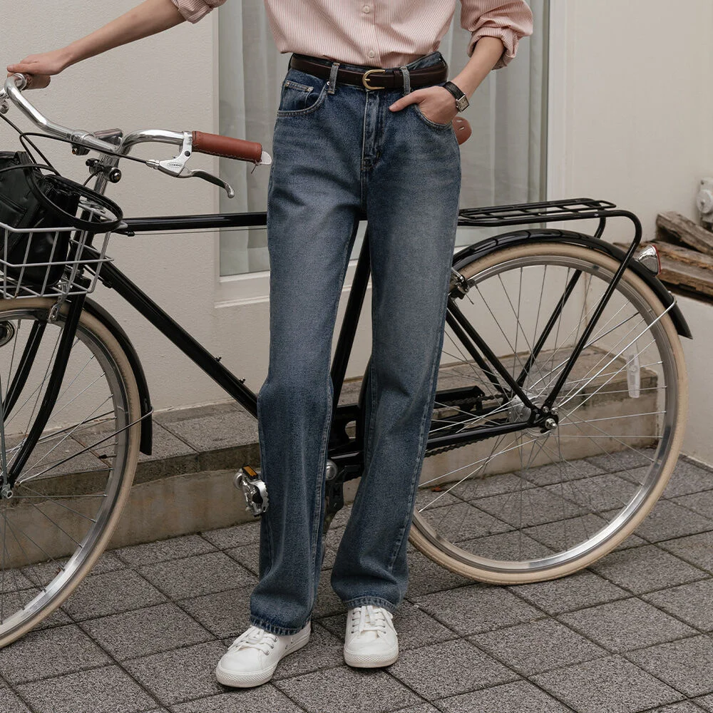 All brush washing denim pants_Vintage Blue