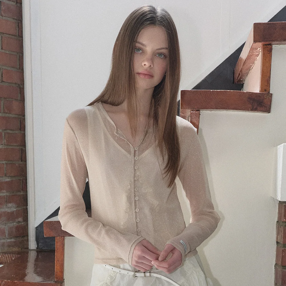 SHEER SLIM CARDIGAN (PEACH)