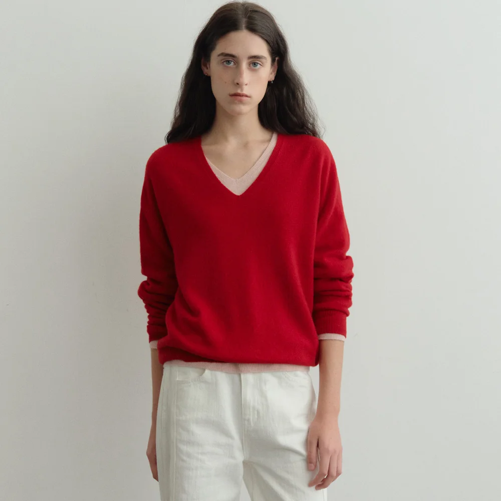 Lei Wool V-neck Knit (Berry Red)