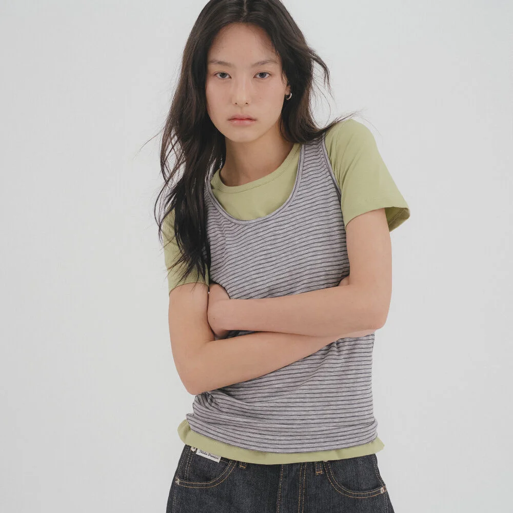 TFL 07 STRIPE SLEEVELESS _Gray&Black