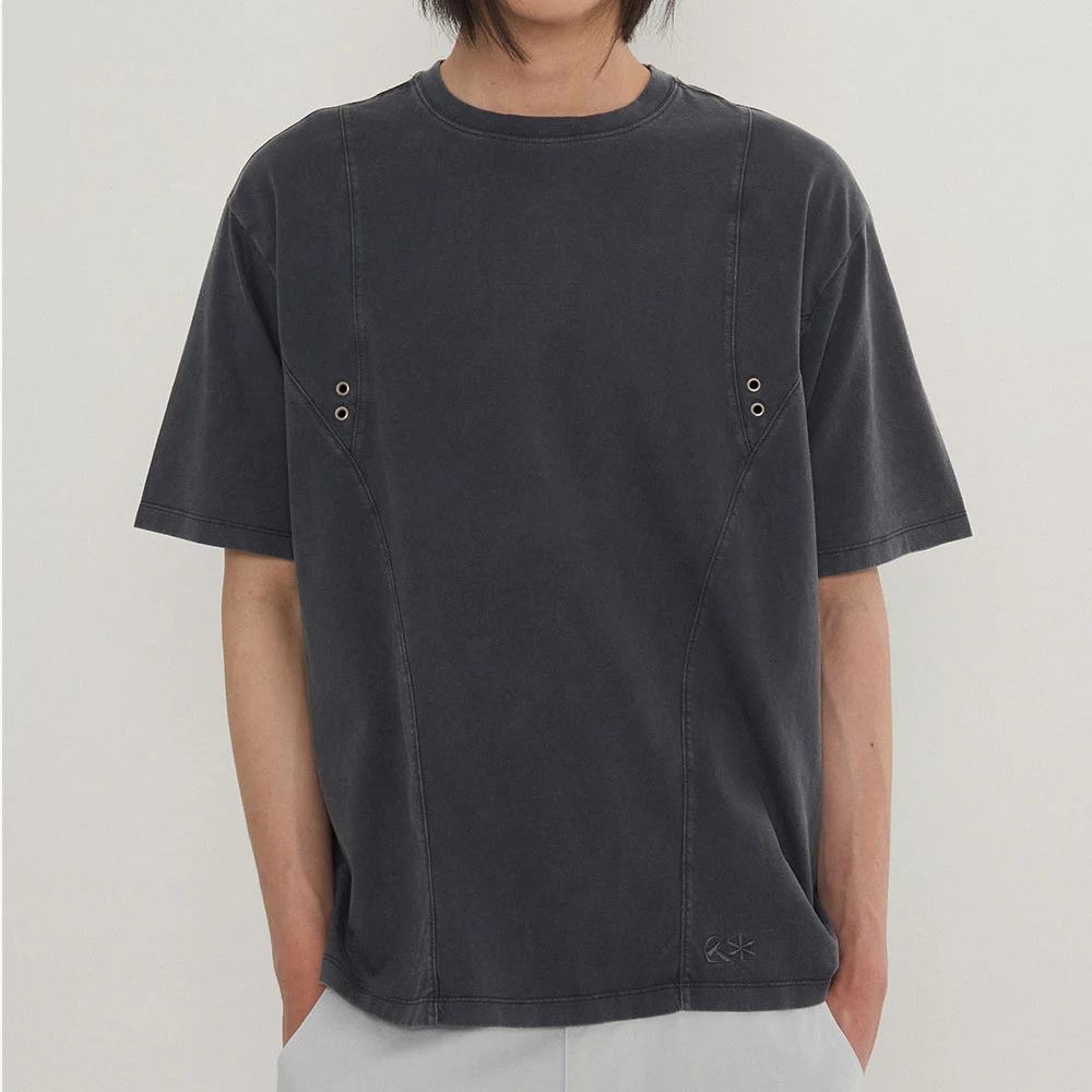 Curved Incision Washed Short Sleeve T-shirt_Gray