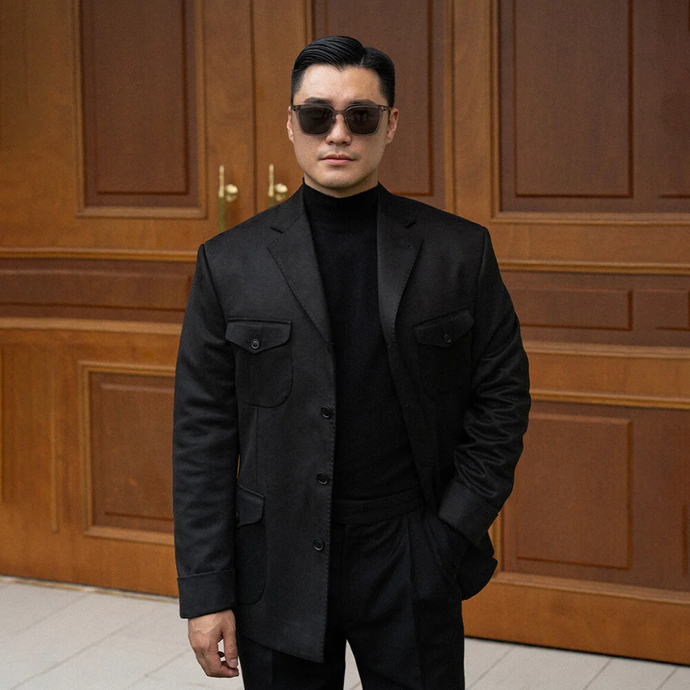 ALCJK002 修身剪裁 麂皮 獵裝 外套_black