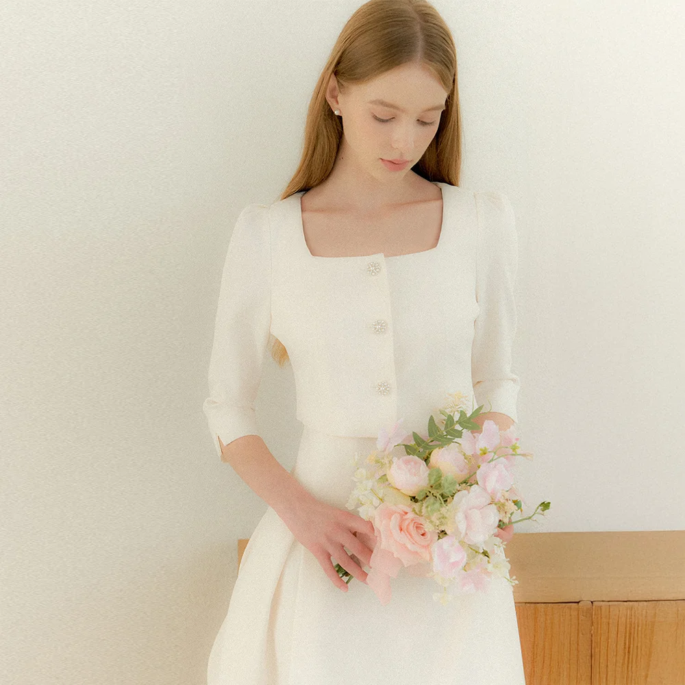 Square-neck 2piece-Style Flare Dress / Ivory(3color)