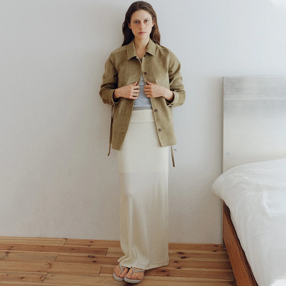 cotton ribbed banding long skirt (cream)