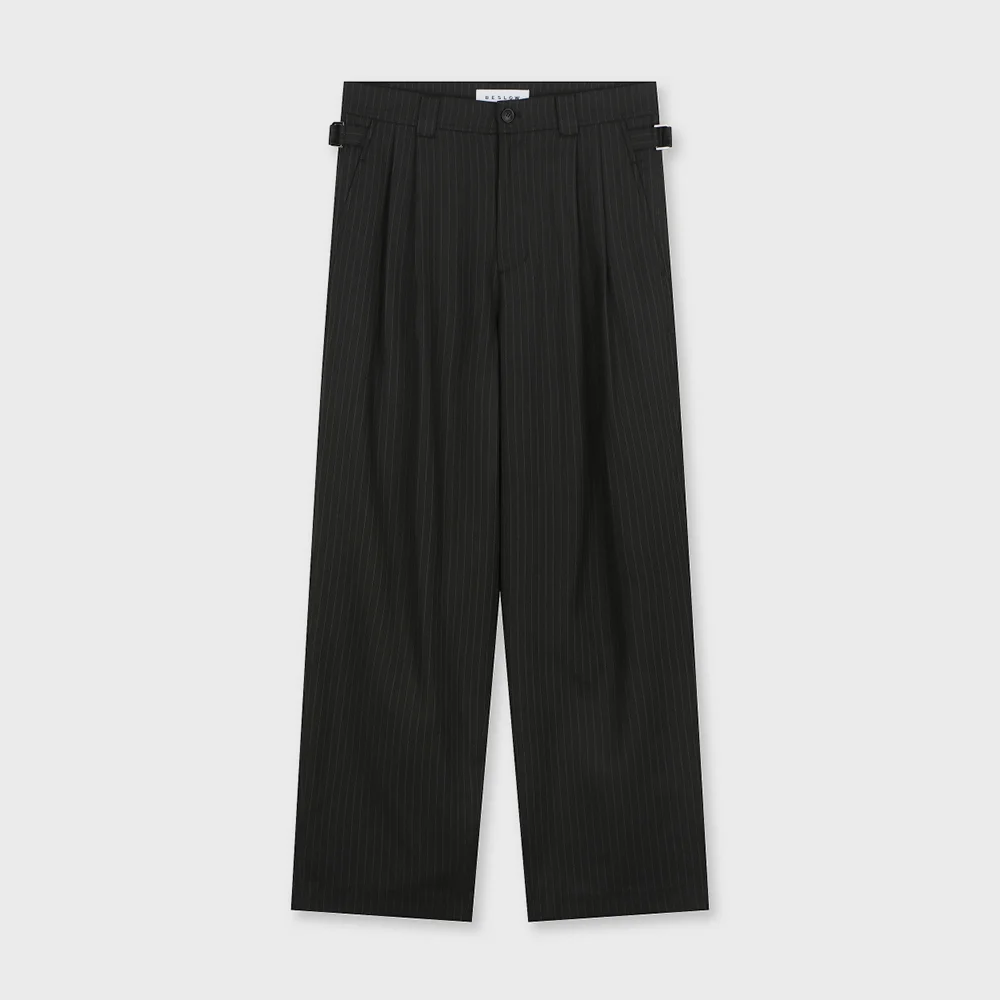 TWO TUCK TAPERED PANTS BLACK STRIPE