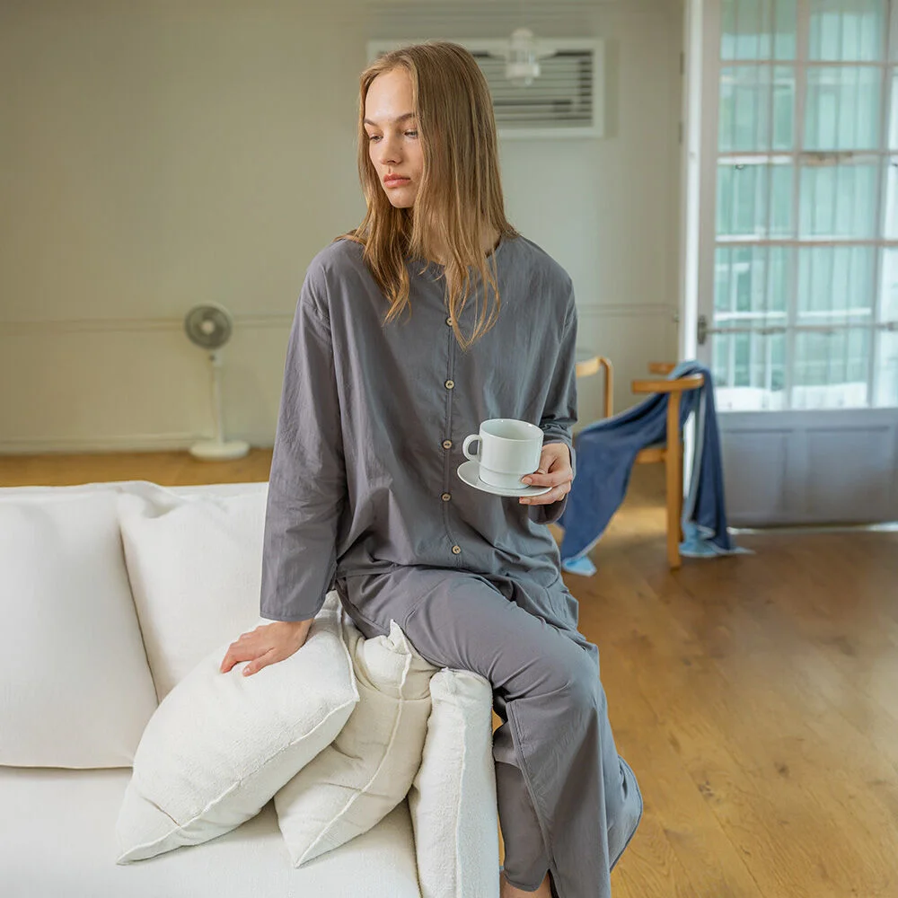 MJ_Crew neck casual two piece pajamas_GRAY