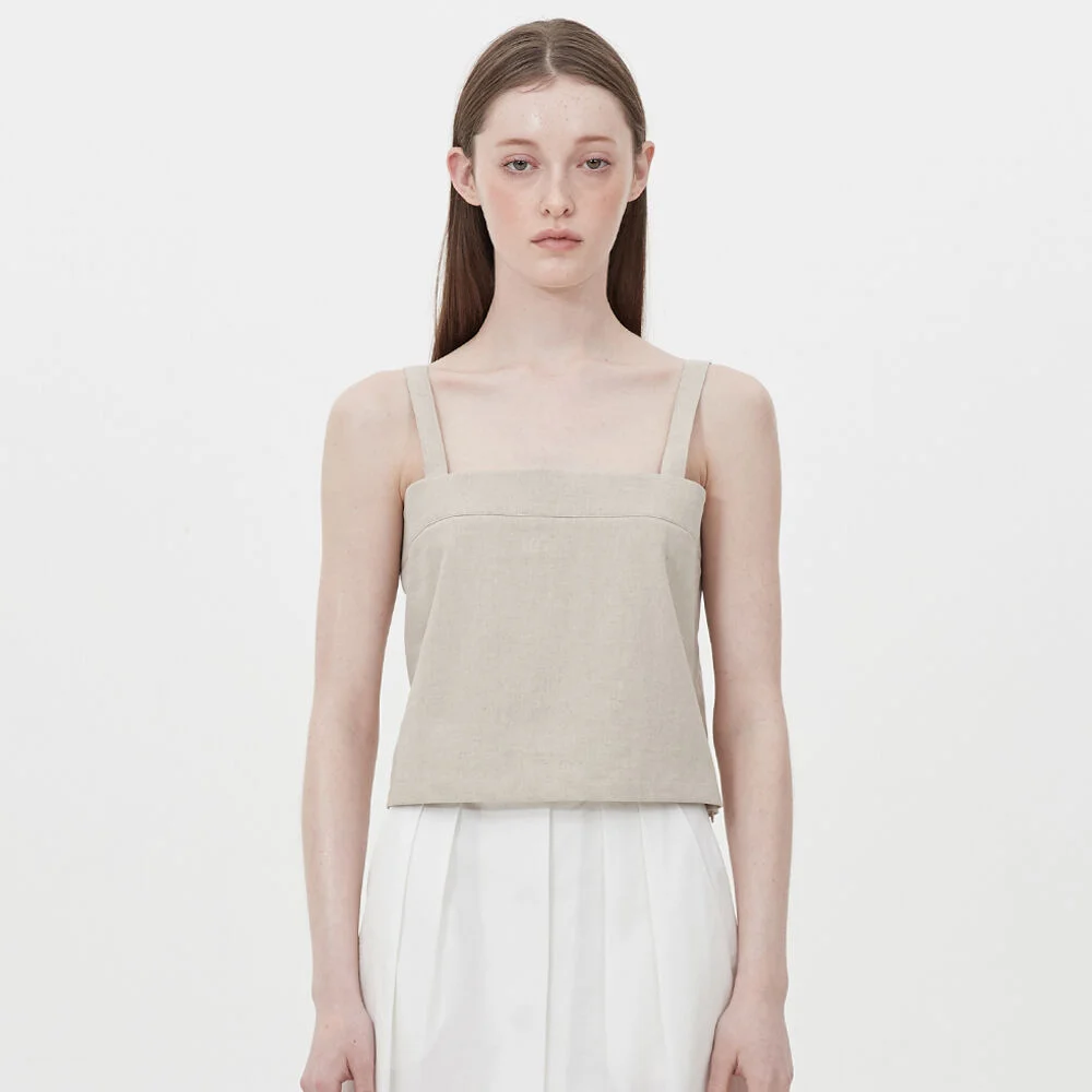 linen square sleeveless crop top_oatmeal