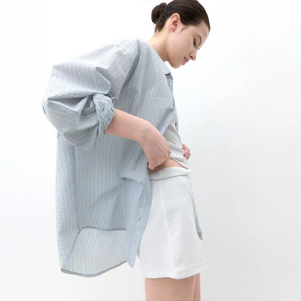 AN MULTI STRIPE SEERSUCKER OVERSIZE SHIRT S (BL-4405)
