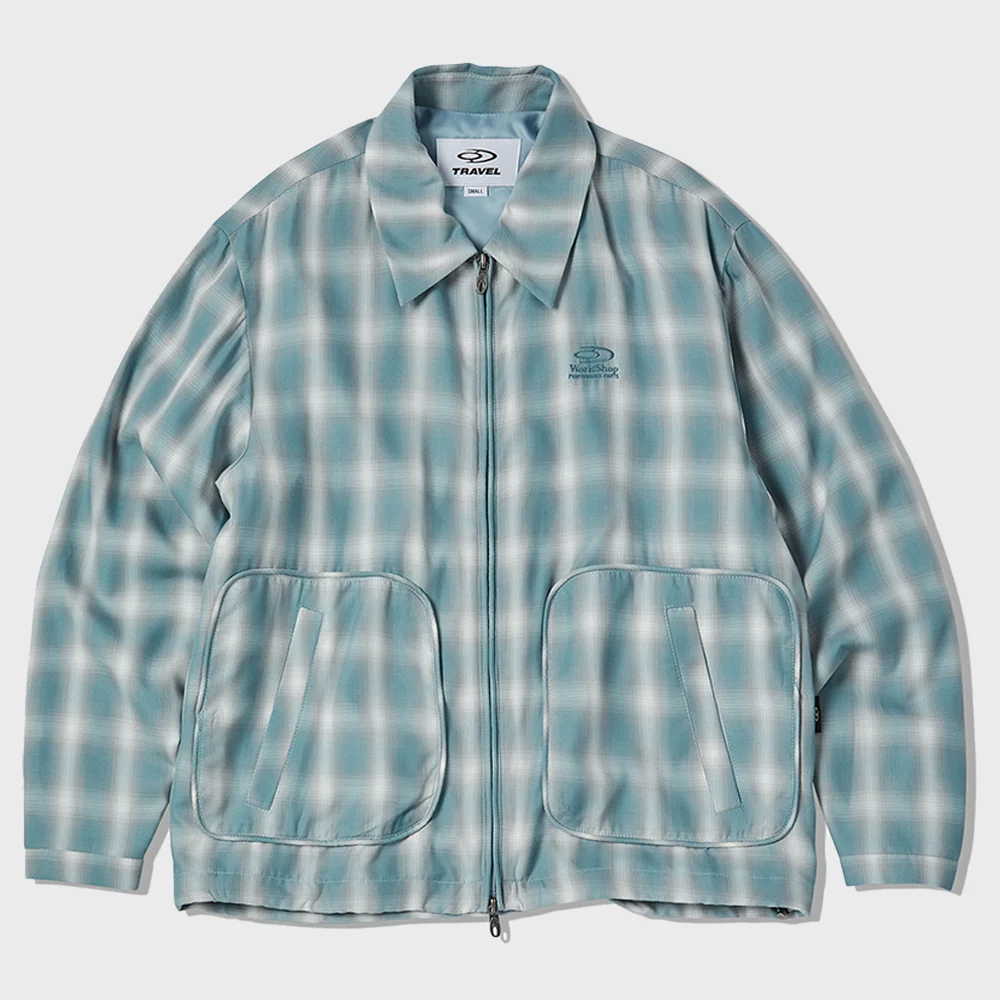 格紋 Collared 滾邊 外套 綠色 格紋 Collared 滾邊 外套 綠色