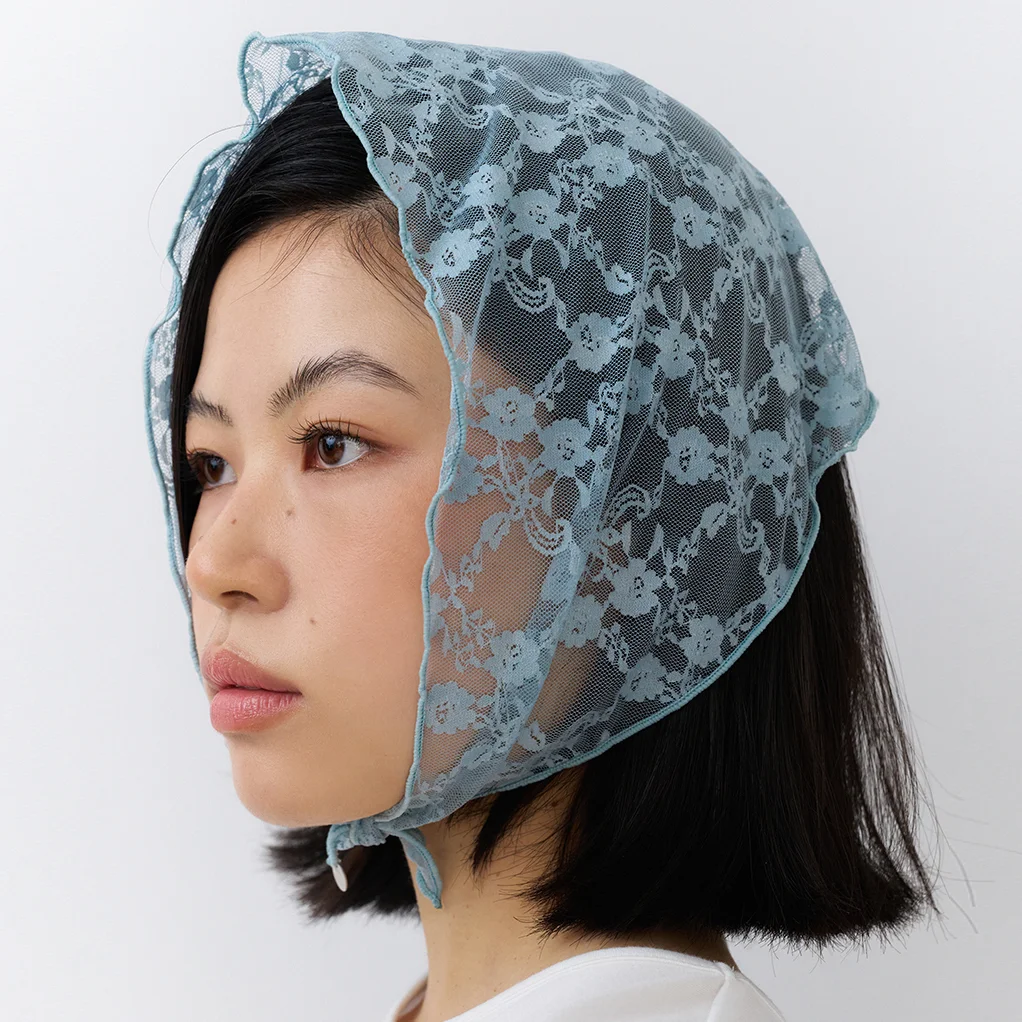 flower lace hair bandana - sky blue