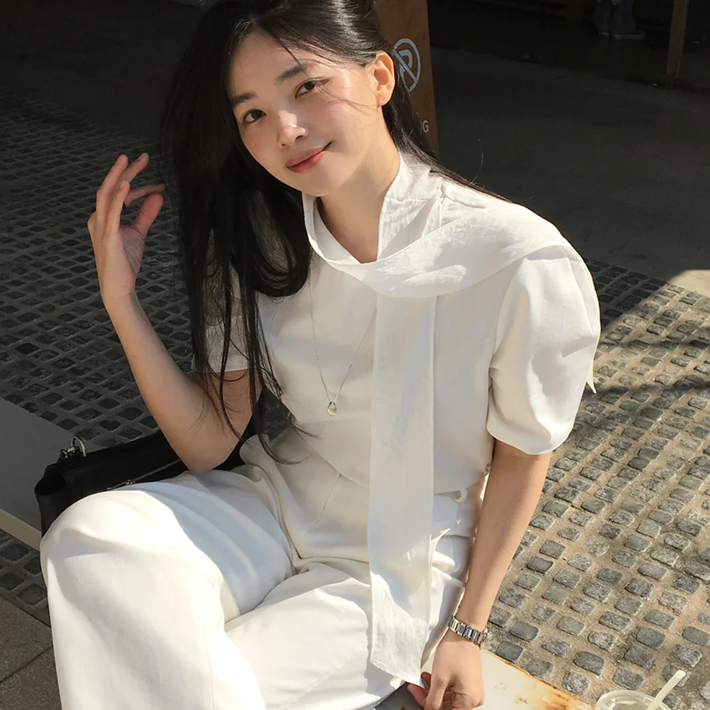 Scarf curved top - White