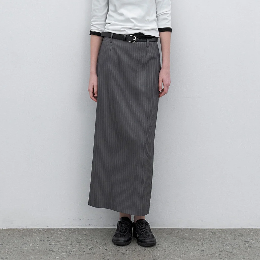 BELTED STRIPE LONG SKIRT S (SK-5090)