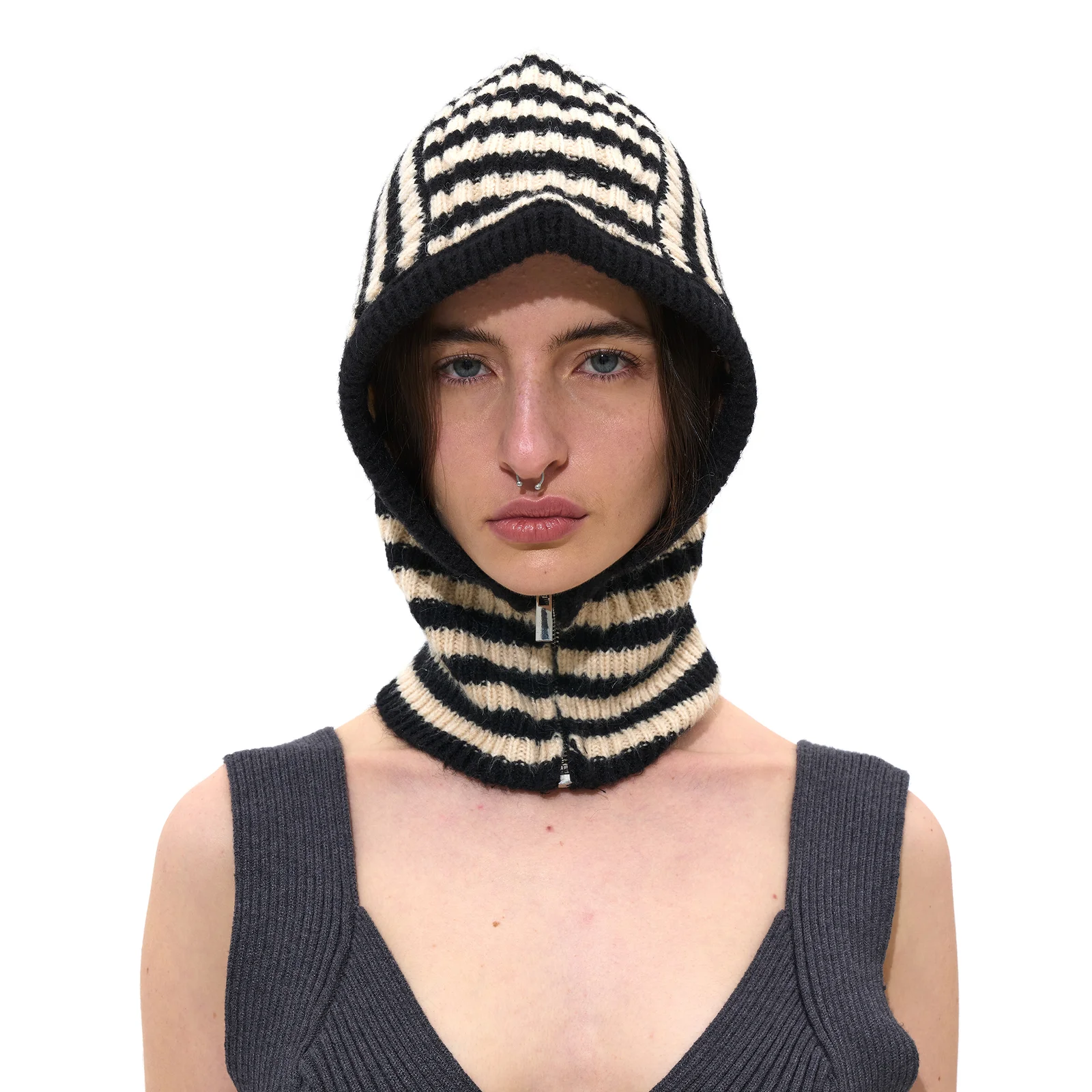 KNIT BALACLAVA_IVORY STRIPE