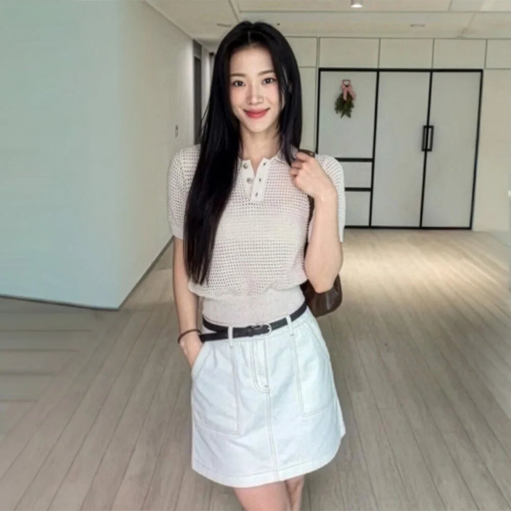 牛仔 撞色 縫線 迷你裙_YC5DSEA